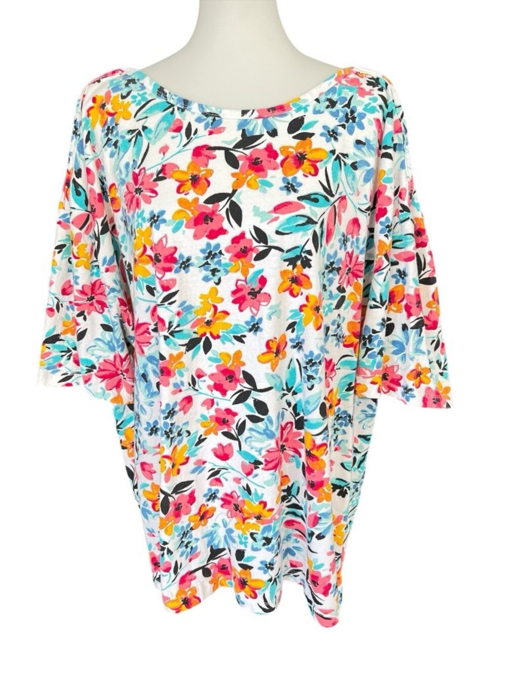 Woman Within Floral Short Sleeve Boat Neck Cotton Tee-Size 30/32 3X - Picture 1 of 2